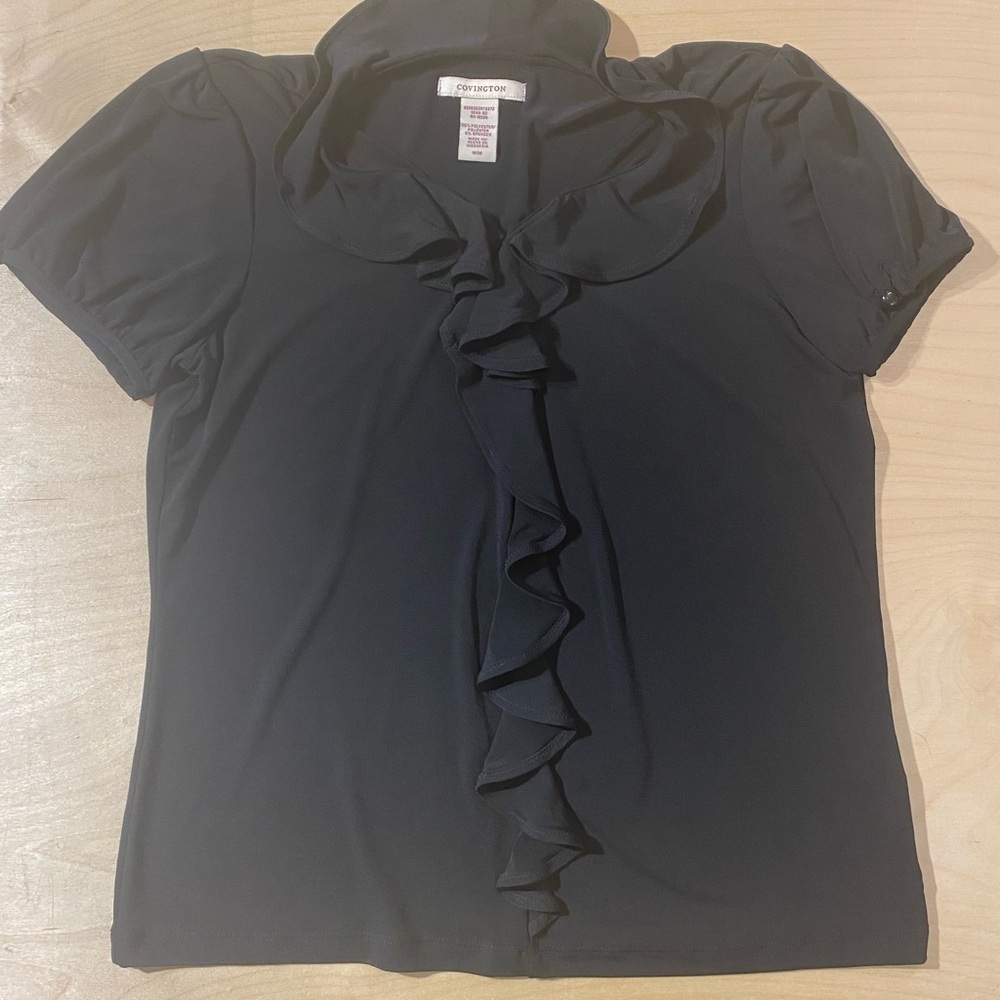 Covington Black Ruffled Blouse Medium (QS)